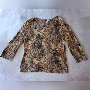 JM Collection 3/4 sleeve stretch animal print shirt size M